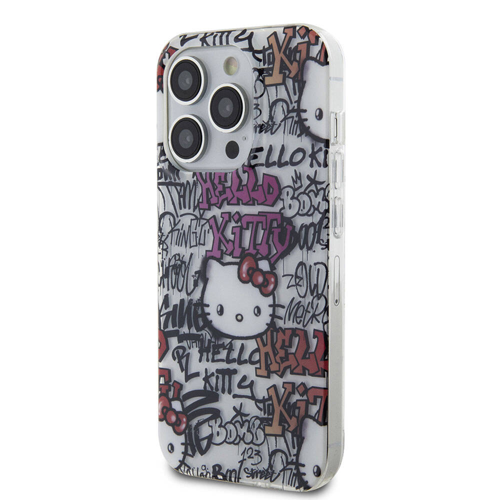 Apple iPhone 15 Uyumlu Pro Uyumlu Max Uyumlu Kılıf Hello Kitty Orjinal Lisanslı İkonik Logolu Etiket Graffiti Kapak - 1