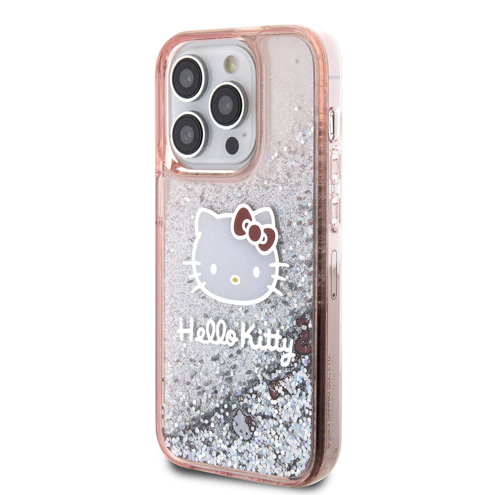 Apple iPhone 15 Uyumlu Pro Uyumlu Kılıf Hello Kitty Orjinal Lisanslı İkonik Sıvılı Glitter Kapak - 1