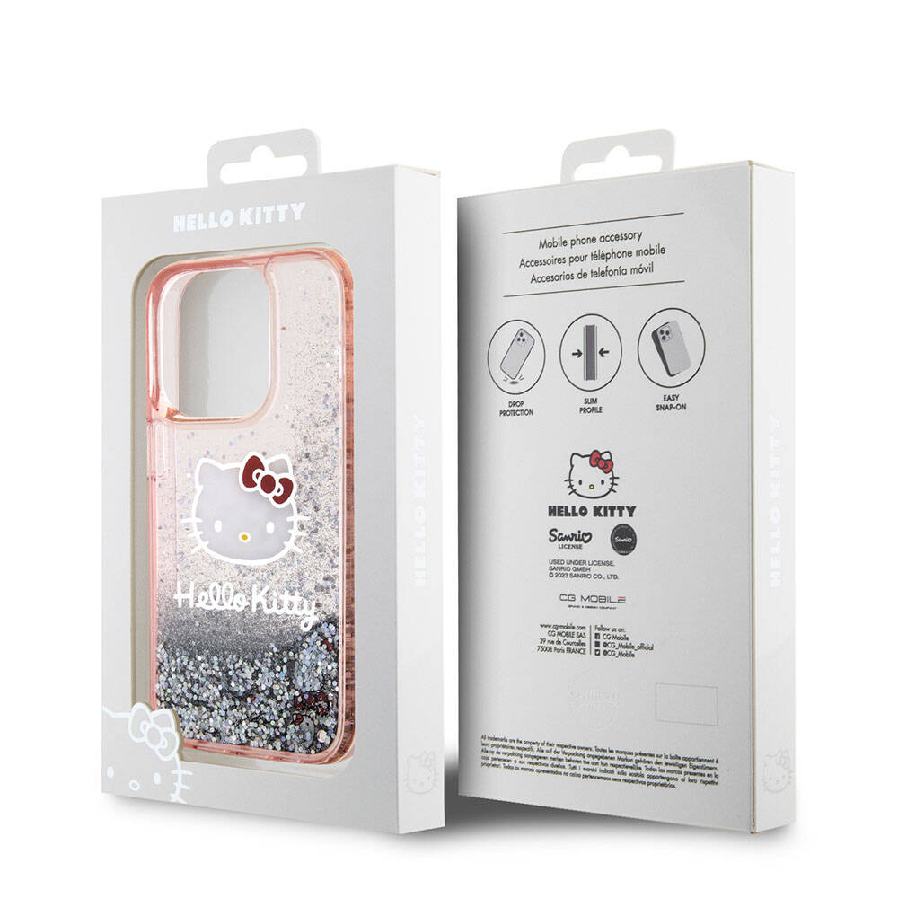 Apple iPhone 15 Uyumlu Pro Uyumlu Kılıf Hello Kitty Orjinal Lisanslı İkonik Sıvılı Glitter Kapak - 7