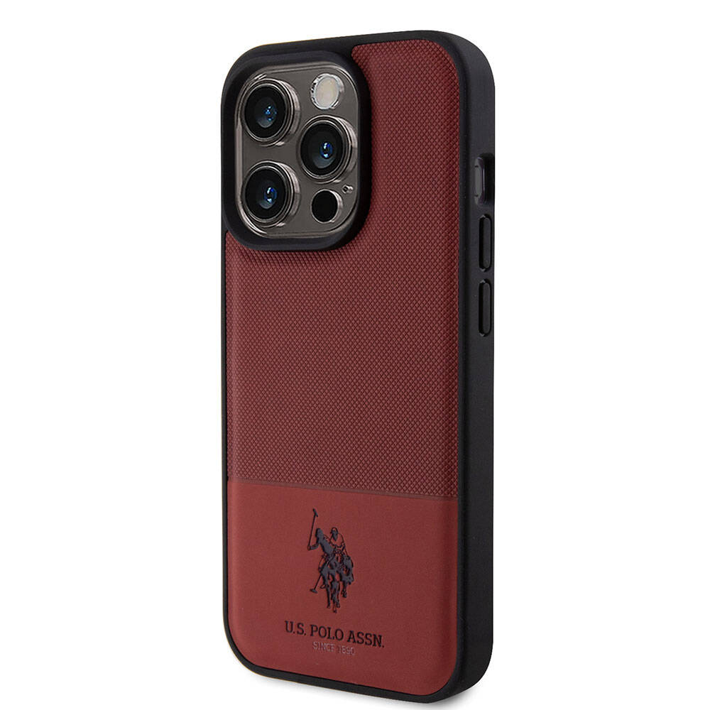 Apple iPhone 15 Uyumlu Pro Uyumlu Kılıf U.S. Polo Assn. Orjinal Lisanslı Suni Deri Arka Yüzey Baskı Logolu Örgü Desenli Kapak - 1