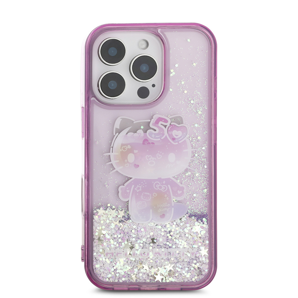 Apple iPhone 16 Uyumlu Pro Uyumlu Max Uyumlu Kılıf Hello Kitty Orjinal Lisanslı Sıvılı Simli 50. Yıldönümü Partisi Kapak - 2