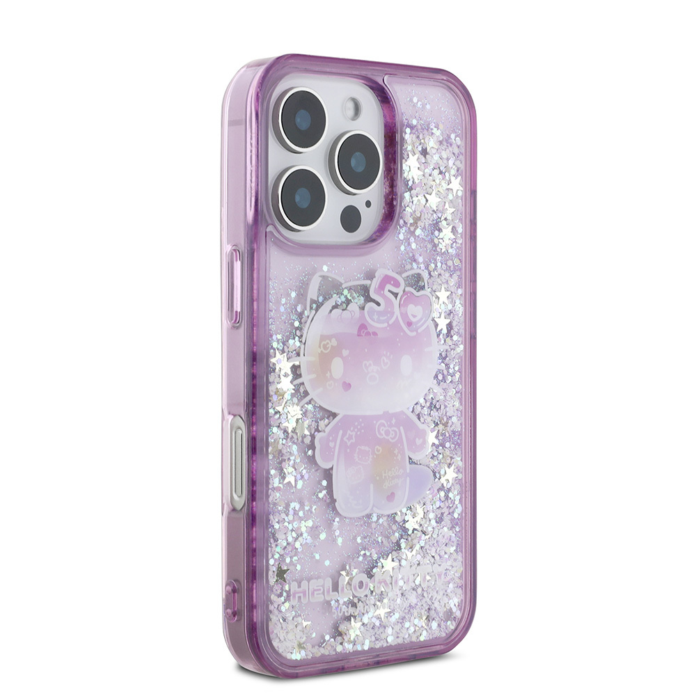 Apple iPhone 16 Uyumlu Pro Uyumlu Max Uyumlu Kılıf Hello Kitty Orjinal Lisanslı Sıvılı Simli 50. Yıldönümü Partisi Kapak - 3