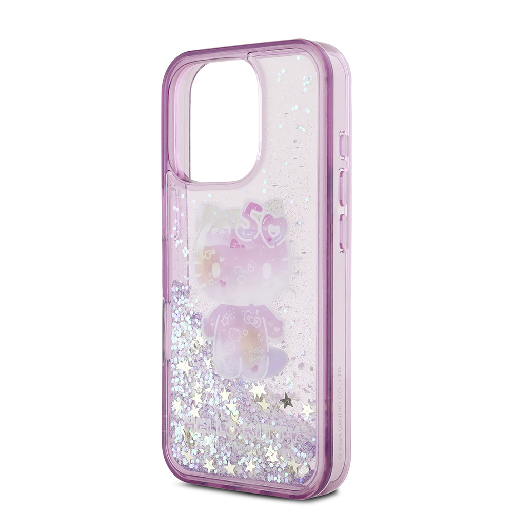 Apple iPhone 16 Uyumlu Pro Uyumlu Max Uyumlu Kılıf Hello Kitty Orjinal Lisanslı Sıvılı Simli 50. Yıldönümü Partisi Kapak - 5