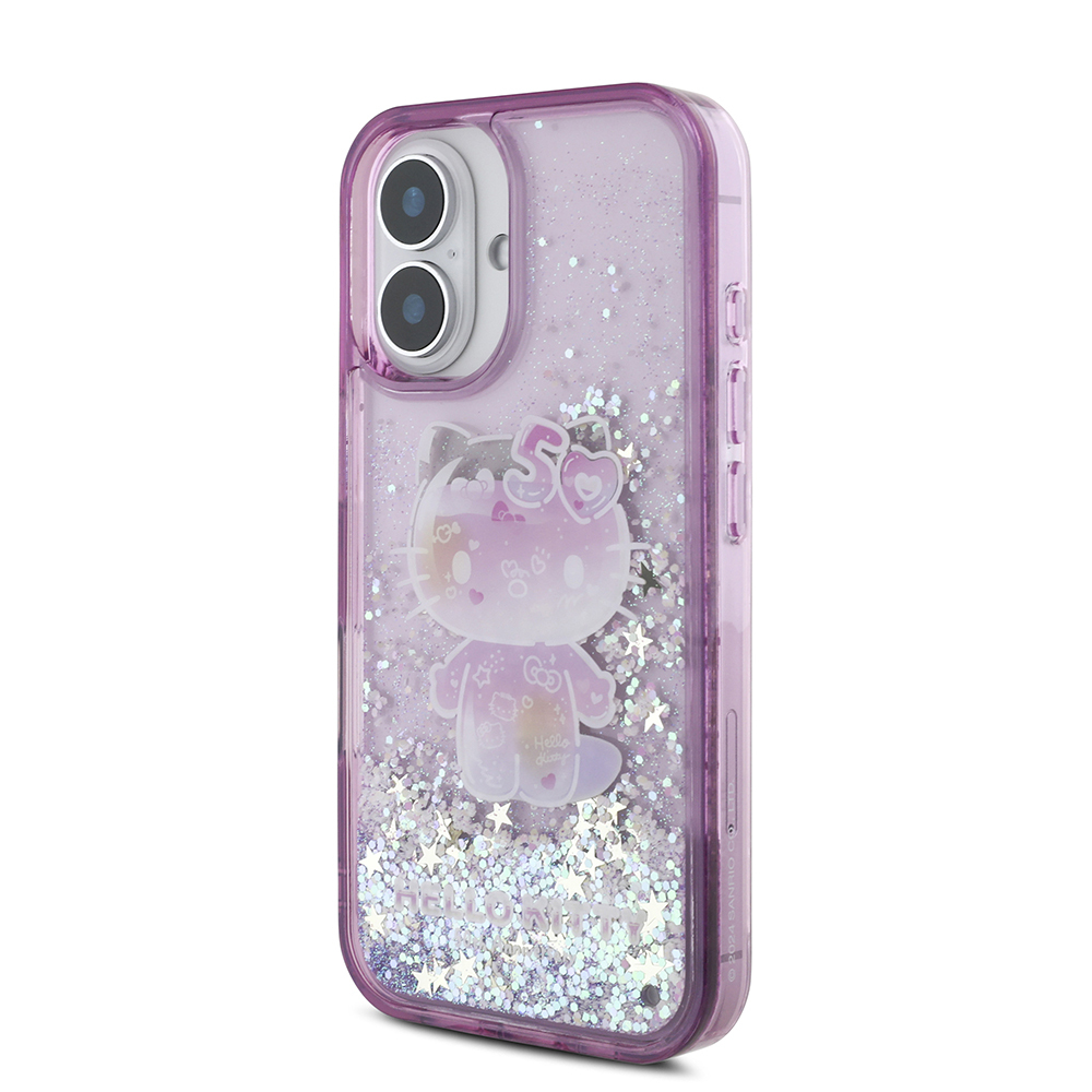 Apple iPhone 16 Uyumlu Kılıf Hello Kitty Orjinal Lisanslı Sıvılı Simli 50. Yıldönümü Partisi Kapak - 1