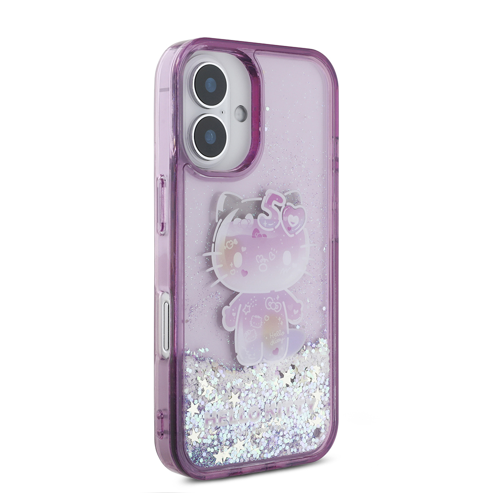 Apple iPhone 16 Uyumlu Kılıf Hello Kitty Orjinal Lisanslı Sıvılı Simli 50. Yıldönümü Partisi Kapak - 3