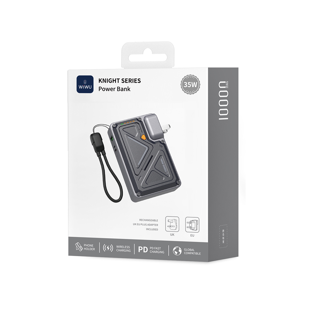 Wiwu Wi-P057 Knight Serisi Taşınabilir Wireless Type-C ve Lightning Kablolu Standlı PD Powerbank 35W 10000mAh - 11