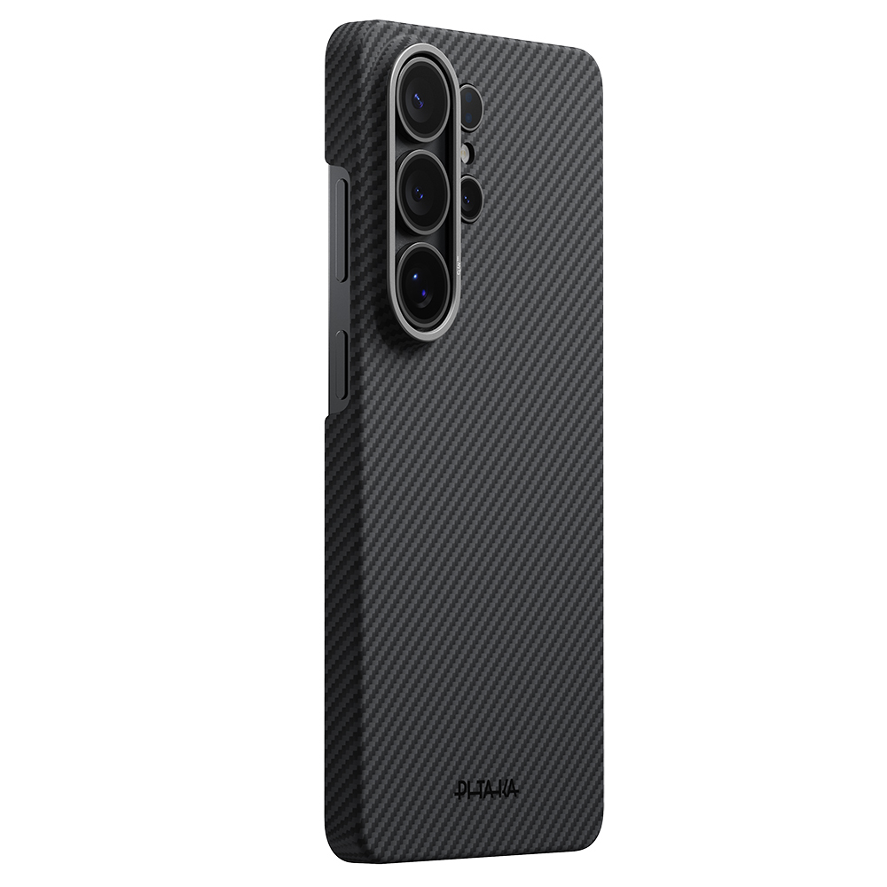 Samsung Galaxy S2 Uyumlu6 Ultra Kılıf M-safe Şarj Özellikli 600D Aramid Fiber Pitaka Ultra-Slim Classic Serisi Black-Grey Twill Kapak - 1