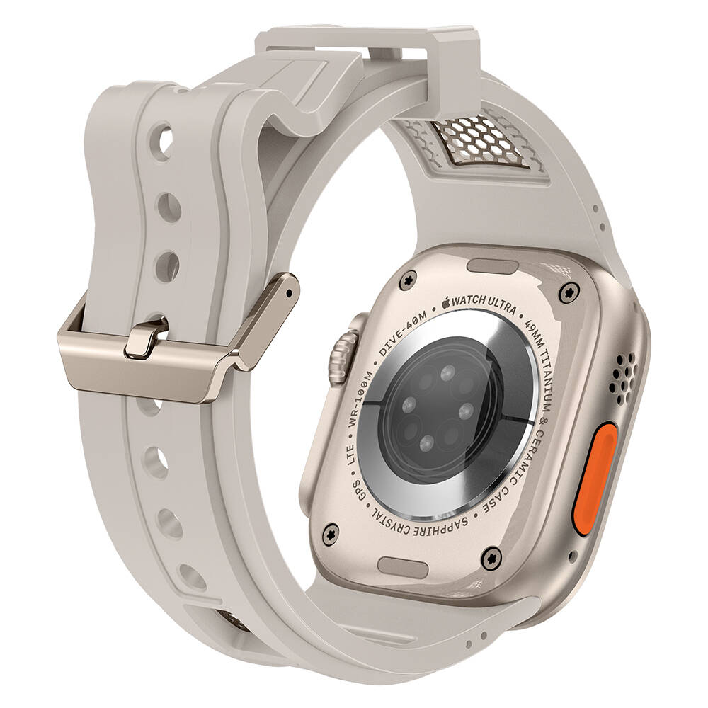 Apple Watch Ultra 49mm Uyumlu Zore KRD-117 Hava Alabilen Delikli Metal Süslemeli Desenli Silikon Kordon - 5