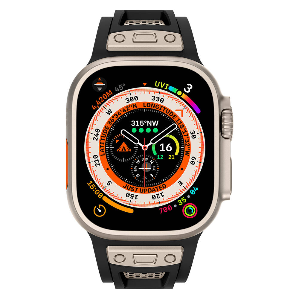 Apple Watch Ultra 49mm Uyumlu Zore KRD-117 Hava Alabilen Delikli Metal Süslemeli Desenli Silikon Kordon - 7
