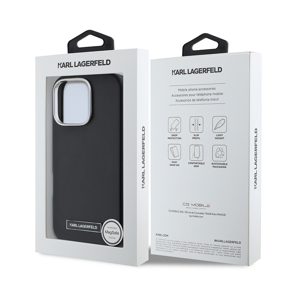 Apple iPhone 16 Uyumlu Pro Uyumlu Kılıf Karl Lagerfeld Orjinal Lisanslı M-safe Şarj Özellikli Metal Kamera ve Buton Tasarımlı Plaka Logolu PU Deri Kapak - 7