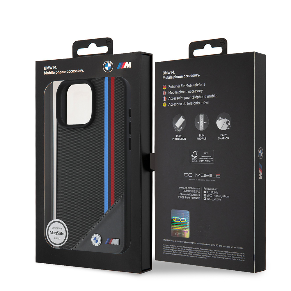 Apple iPhone 16 Uyumlu Plus Uyumlu Kılıf BMW Orjinal Lisanslı M-safe Şarj Özellikli M Logolu Üç Çizgili Dikiş Detaylı Meshed Tricolor Stripes Kapak - 6