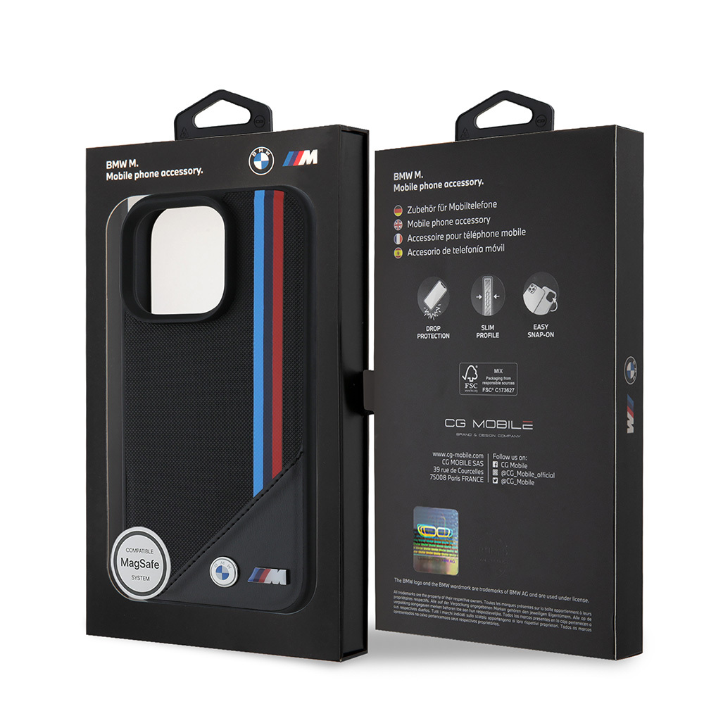 Apple iPhone 16 Uyumlu Pro Uyumlu Max Uyumlu Kılıf BMW Orjinal Lisanslı M-safe Şarj Özellikli M Logolu Üç Çizgili Dikiş Detaylı Meshed Tricolor Stripes Kapak - 1