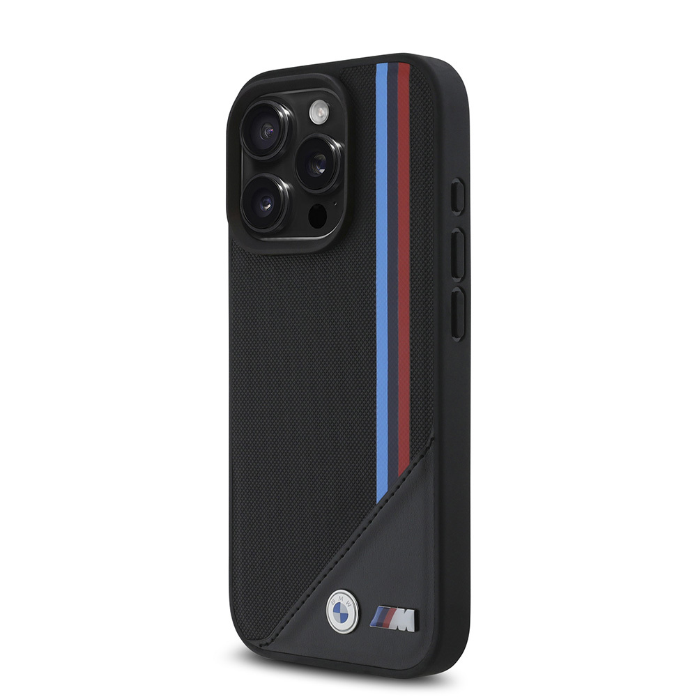 Apple iPhone 16 Uyumlu Pro Uyumlu Max Uyumlu Kılıf BMW Orjinal Lisanslı M-safe Şarj Özellikli M Logolu Üç Çizgili Dikiş Detaylı Meshed Tricolor Stripes Kapak - 2