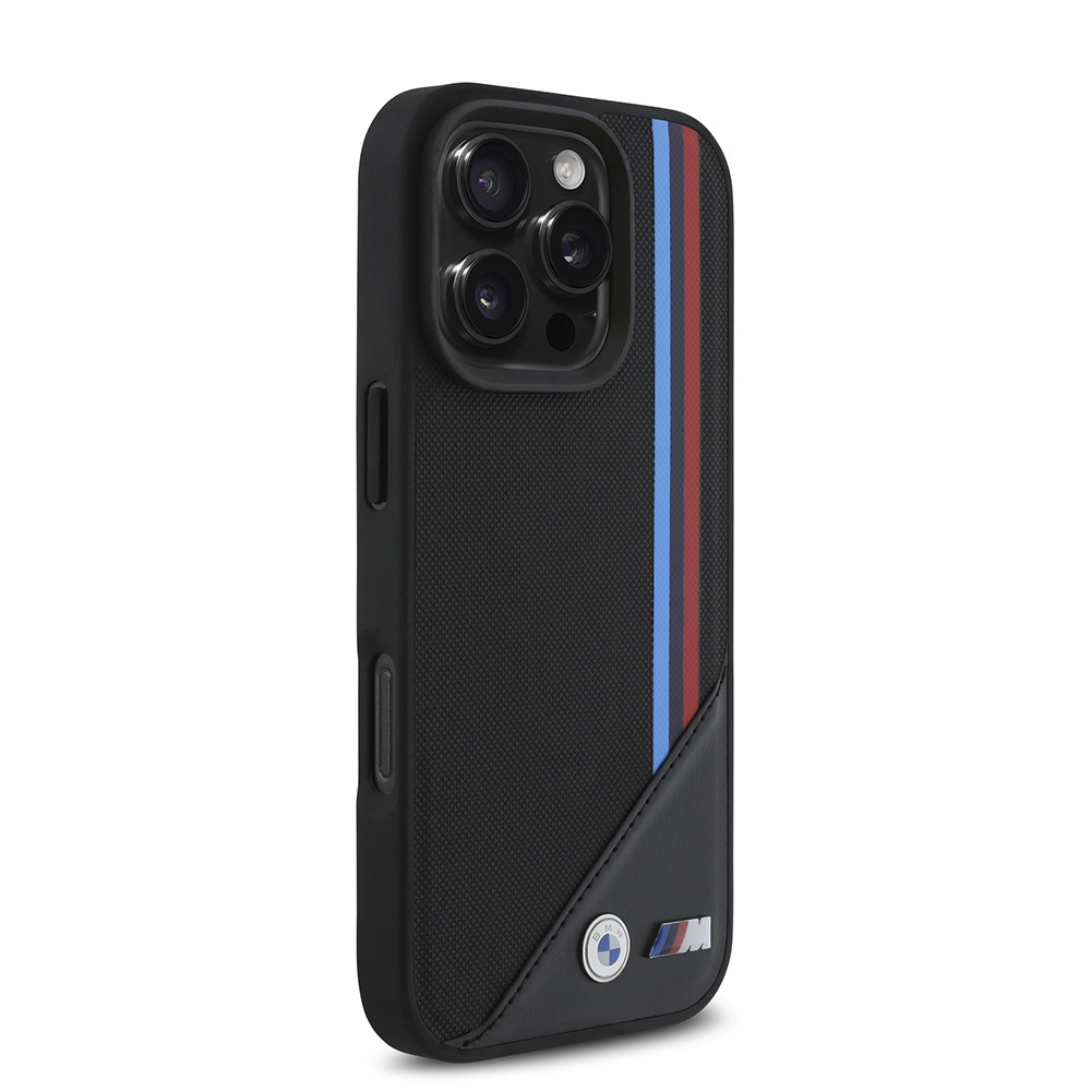 Apple iPhone 16 Uyumlu Pro Uyumlu Max Uyumlu Kılıf BMW Orjinal Lisanslı M-safe Şarj Özellikli M Logolu Üç Çizgili Dikiş Detaylı Meshed Tricolor Stripes Kapak - 4
