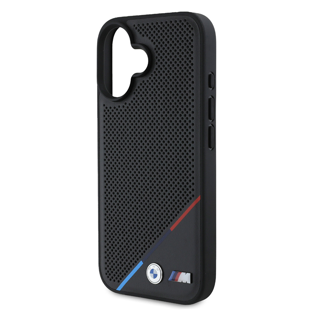 Apple iPhone 16 Uyumlu Plus Uyumlu Kılıf BMW Orjinal Lisanslı M-safe Şarj Özellikli M Logolu Üç Çizgili Delikli Deri Kapak - 1