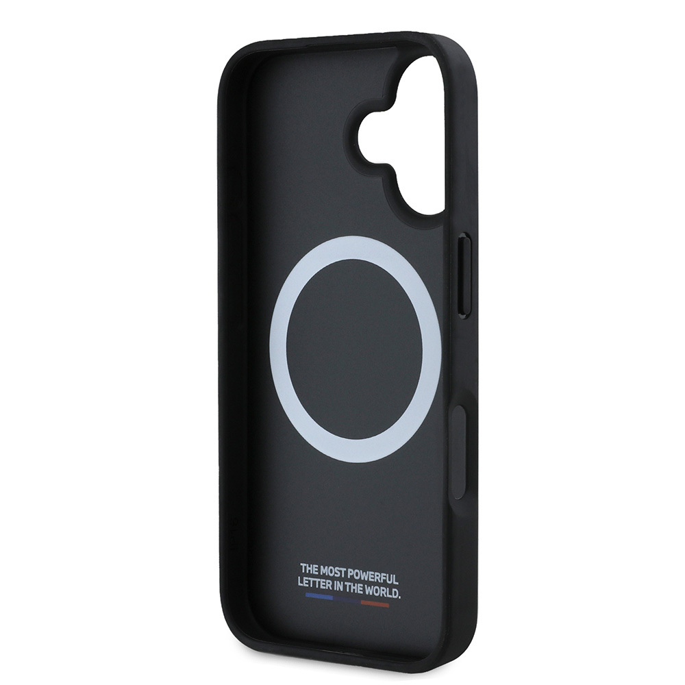 Apple iPhone 16 Uyumlu Plus Uyumlu Kılıf BMW Orjinal Lisanslı M-safe Şarj Özellikli M Logolu Üç Çizgili Delikli Deri Kapak - 4