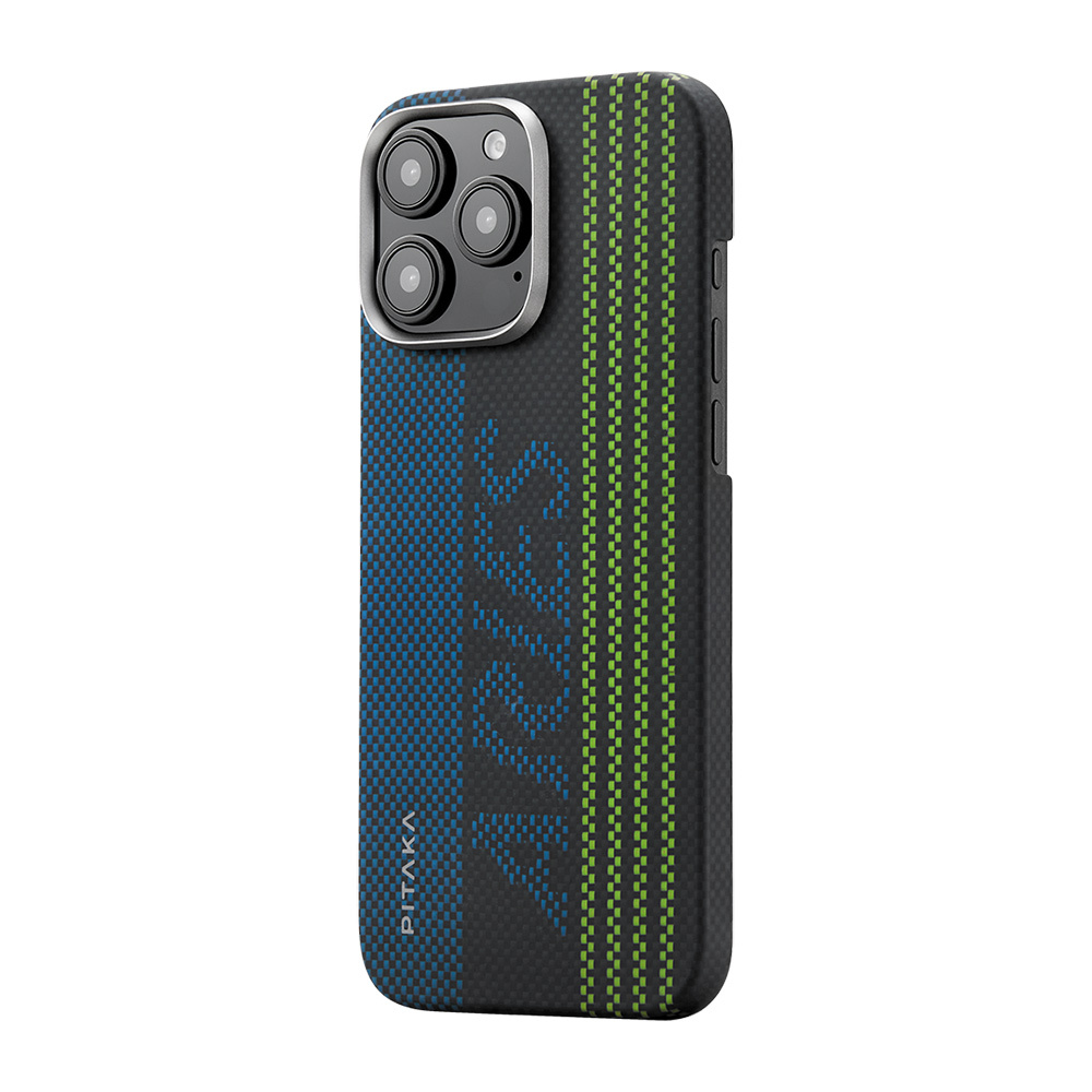 Apple iPhone 16 Uyumlu Pro Uyumlu Kılıf M-safe Şarj Özellikli Lumintex Teknolojili Fosforlu Aramid Fiber Pitaka Tactile Woven Aries Serisi Credit Card Kapak - 5