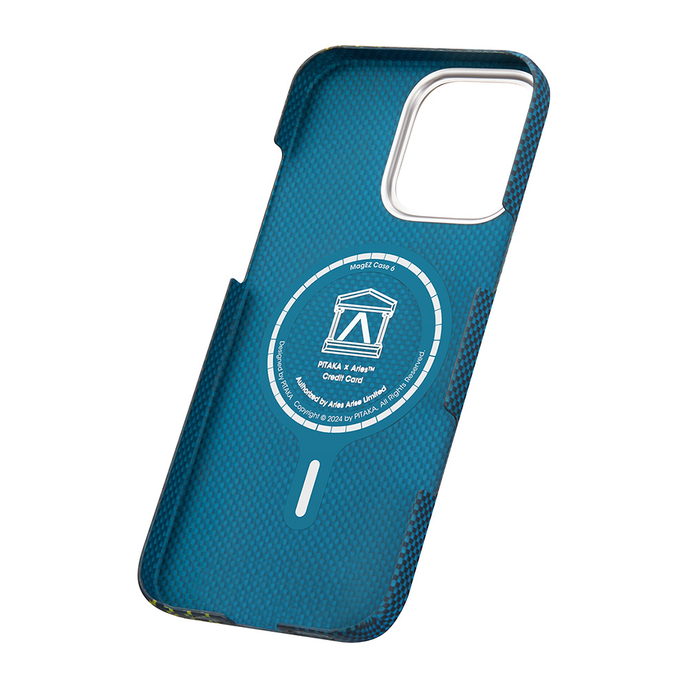 Apple iPhone 16 Uyumlu Pro Uyumlu Kılıf M-safe Şarj Özellikli Lumintex Teknolojili Fosforlu Aramid Fiber Pitaka Tactile Woven Aries Serisi Credit Card Kapak - 6
