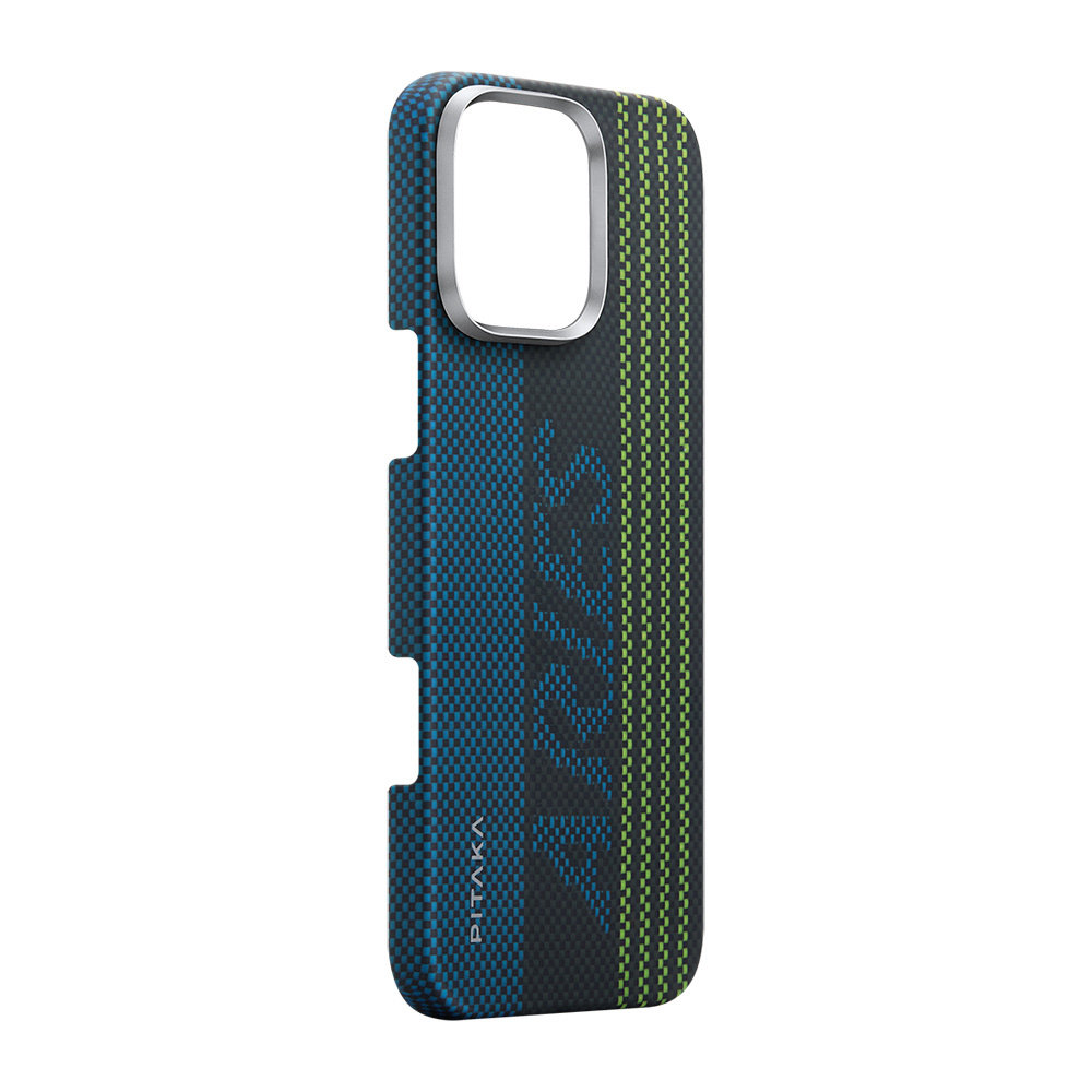 Apple iPhone 16 Uyumlu Pro Uyumlu Kılıf M-safe Şarj Özellikli Lumintex Teknolojili Fosforlu Aramid Fiber Pitaka Tactile Woven Aries Serisi Credit Card Kapak - 10
