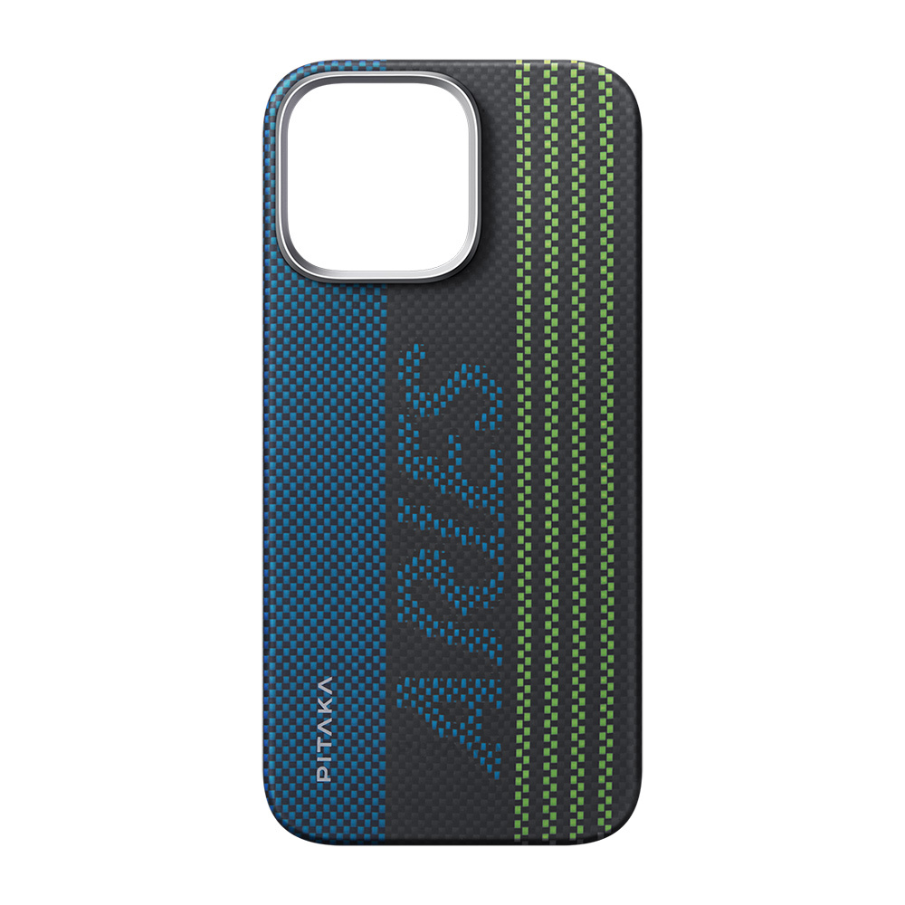 Apple iPhone 16 Uyumlu Pro Uyumlu Kılıf M-safe Şarj Özellikli Lumintex Teknolojili Fosforlu Aramid Fiber Pitaka Tactile Woven Aries Serisi Credit Card Kapak - 11