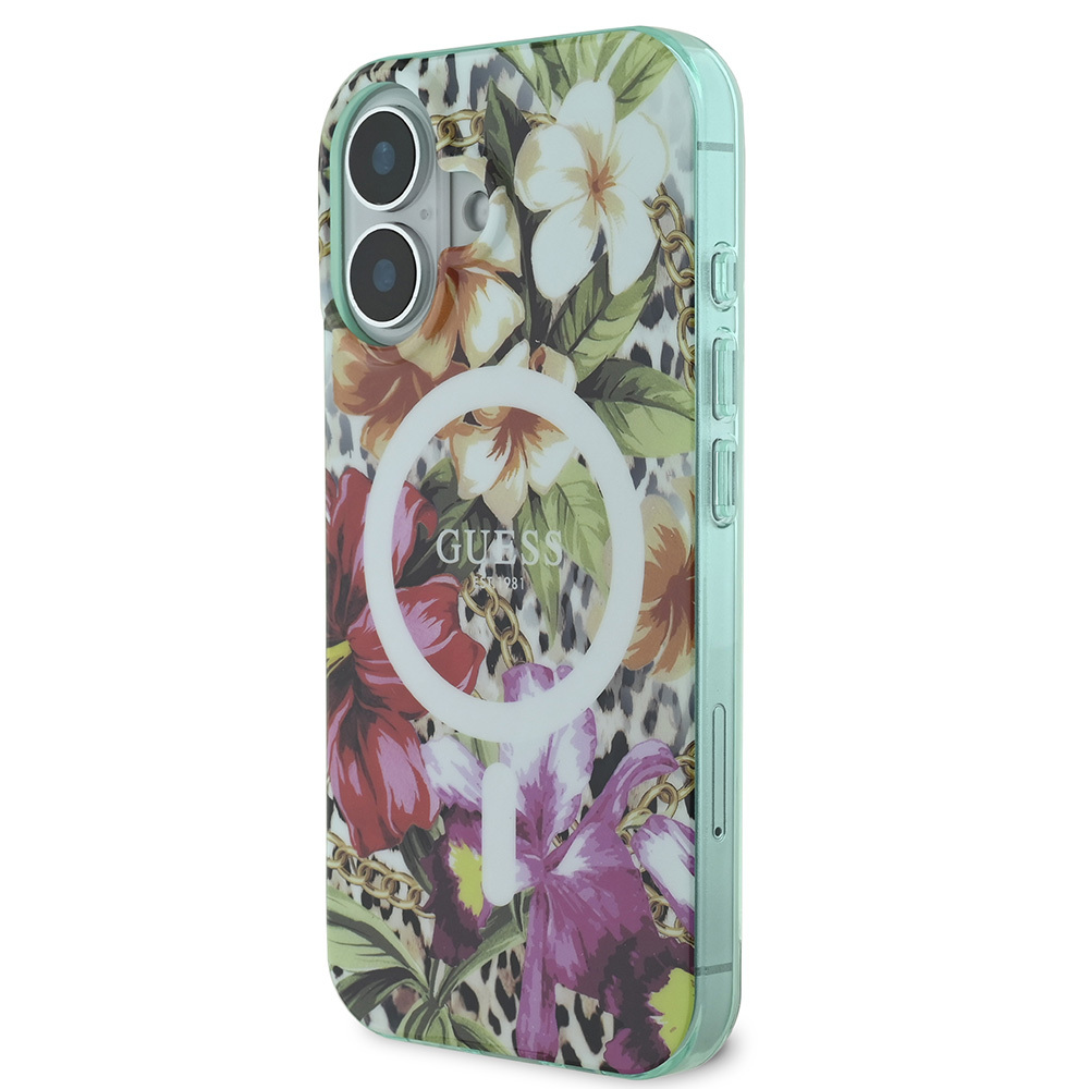 Apple iPhone 16 Uyumlu Kılıf Guess Orjinal Lisanslı M-safe Şarj Özellikli IML Baskılı Jungle Ring Kapak - 1