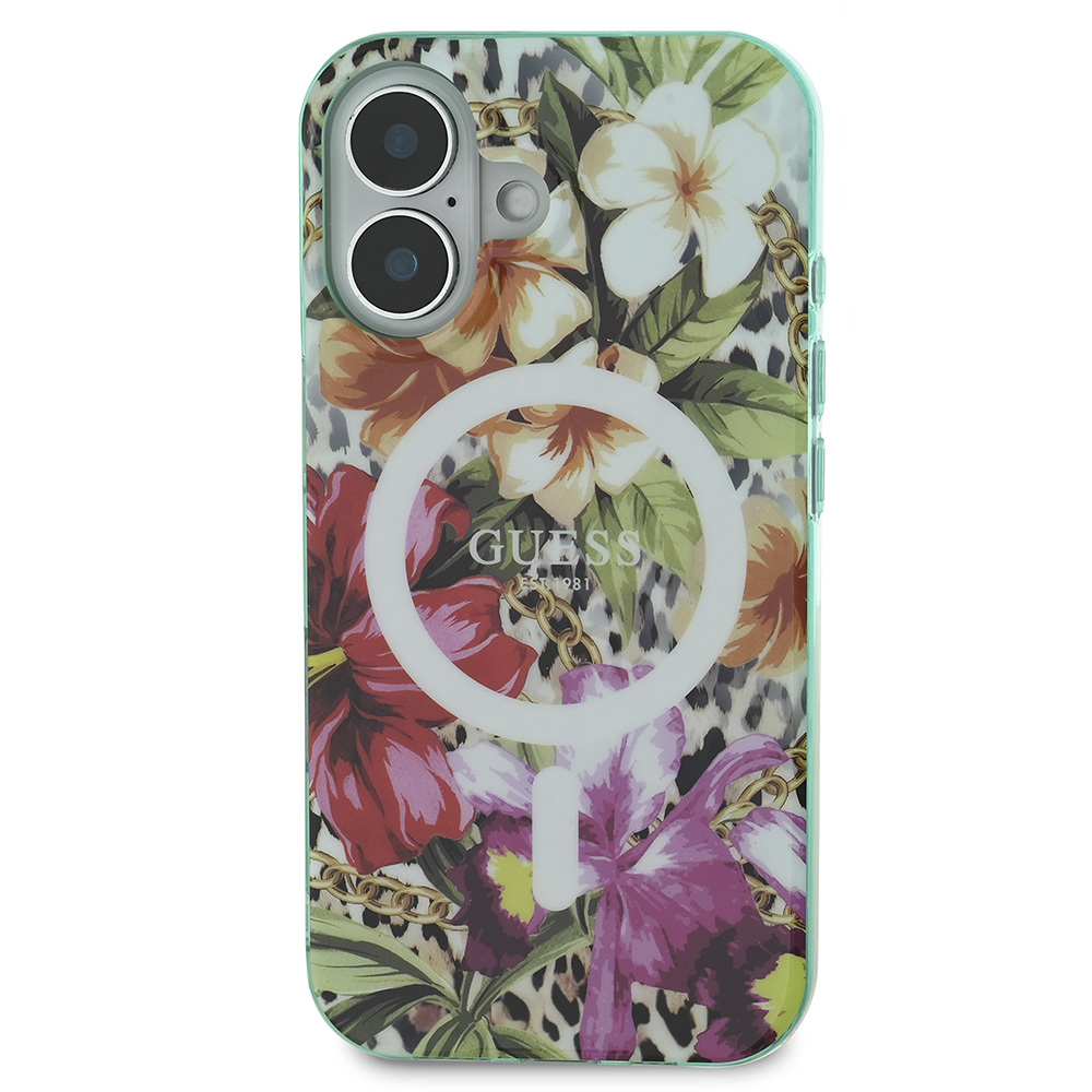 Apple iPhone 16 Uyumlu Kılıf Guess Orjinal Lisanslı M-safe Şarj Özellikli IML Baskılı Jungle Ring Kapak - 2