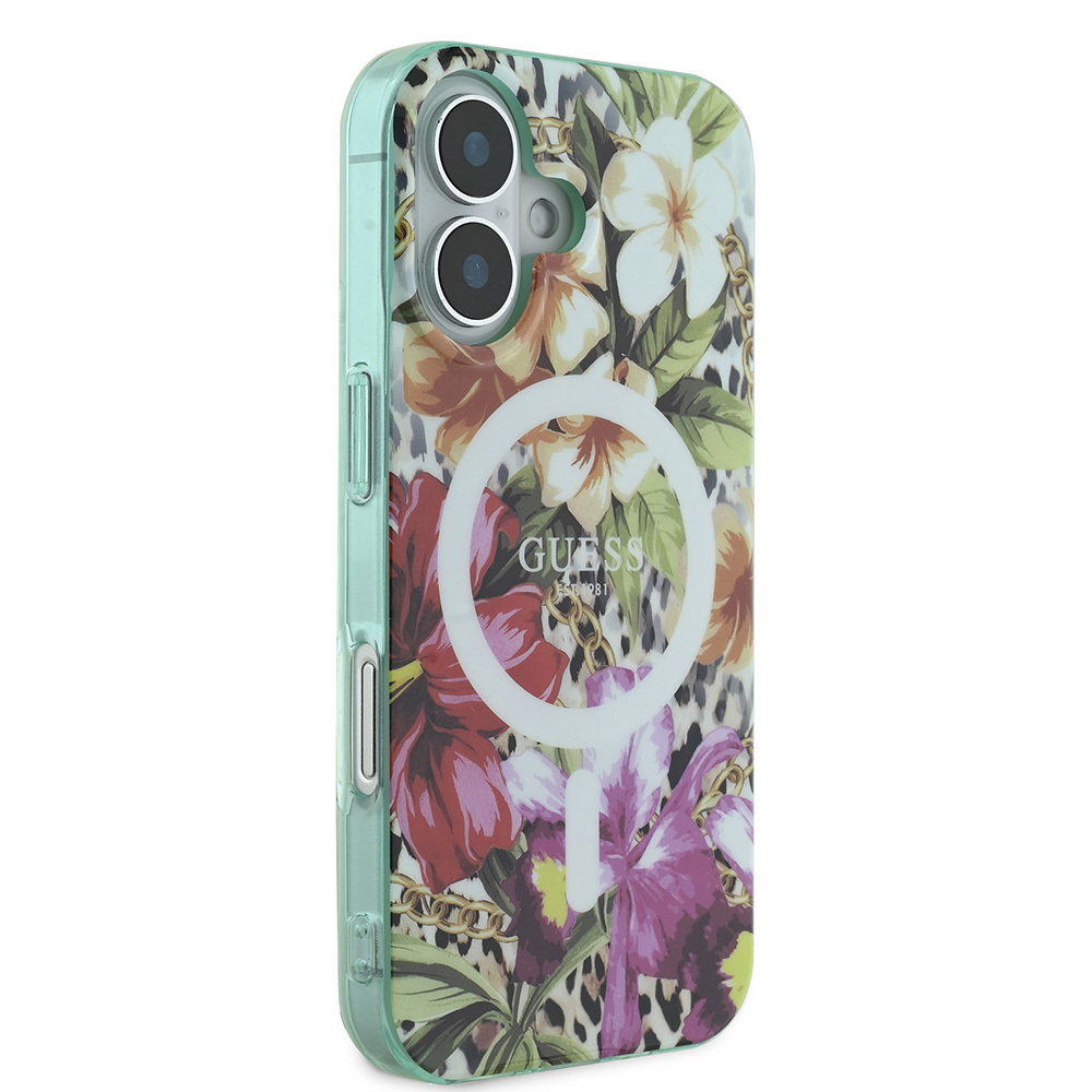 Apple iPhone 16 Uyumlu Kılıf Guess Orjinal Lisanslı M-safe Şarj Özellikli IML Baskılı Jungle Ring Kapak - 3