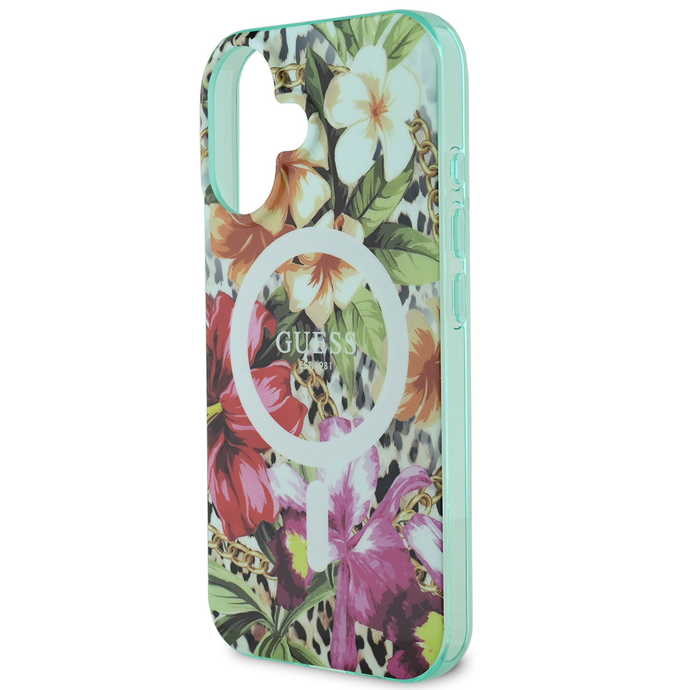 Apple iPhone 16 Uyumlu Kılıf Guess Orjinal Lisanslı M-safe Şarj Özellikli IML Baskılı Jungle Ring Kapak - 5