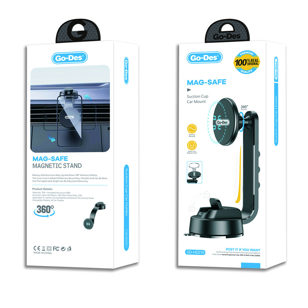 Go Des GD-HD219 M-safe Magnetik Bükülebilen Vantuzlu Araç Telefon Tutucu - 2