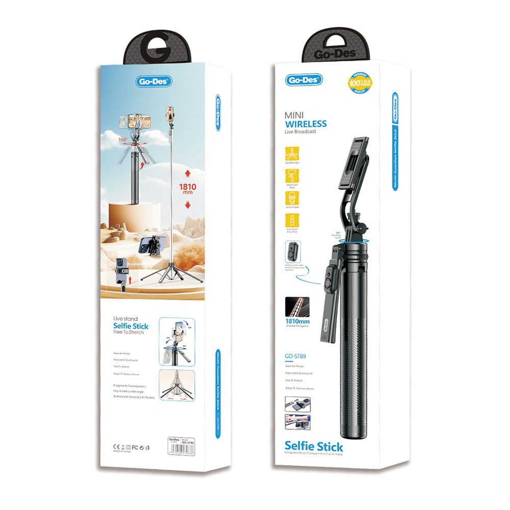 Go Des GD-ST89 Kumandalı Selfi Çubuğu ve Tripod 360 Derece Dönebilen Max 181 cm - 1