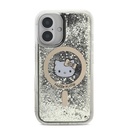 Apple iPhone 16 Uyumlu Kılıf Hello Kitty Orjinal Lisanslı M-safe Şarj Özellikli IML Baskı Kitty Head Logolu Sıvılı Simli Altın Ateşi Kapak - 3