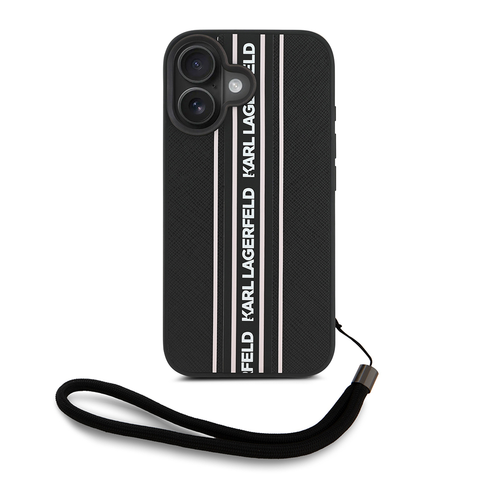 Apple iPhone 16 Uyumlu Kılıf Karl Lagerfeld Orjinal Lisanslı Askılı Saffiano Athleisure Şerit Çizgili Kapak - 1