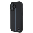 Apple iPhone 16 Uyumlu Kılıf Mercedes Benz Orjinal Lisanslı M-safe Şarj Özellikli Metal Yıldız Logolu Mavi Çizgili Deri Kapak - 1