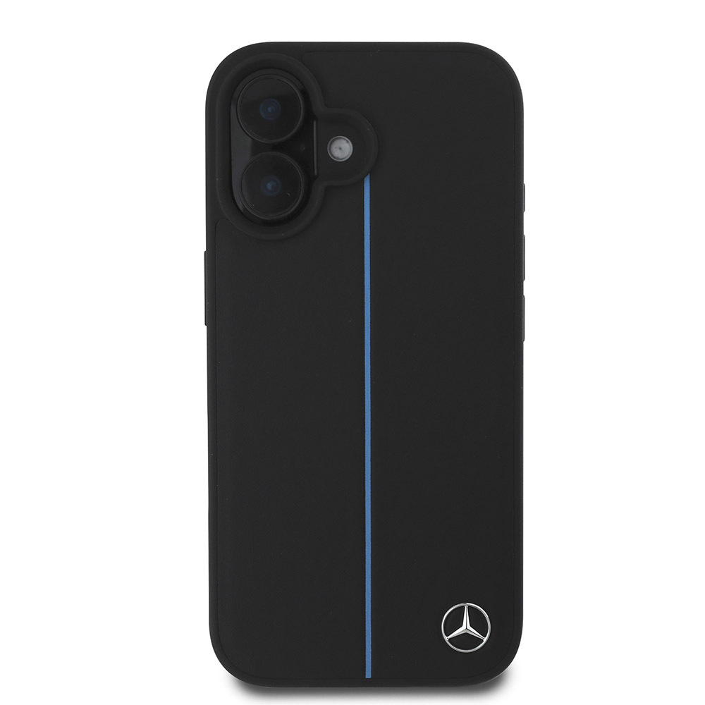 Apple iPhone 16 Uyumlu Kılıf Mercedes Benz Orjinal Lisanslı M-safe Şarj Özellikli Metal Yıldız Logolu Mavi Çizgili Deri Kapak - 2