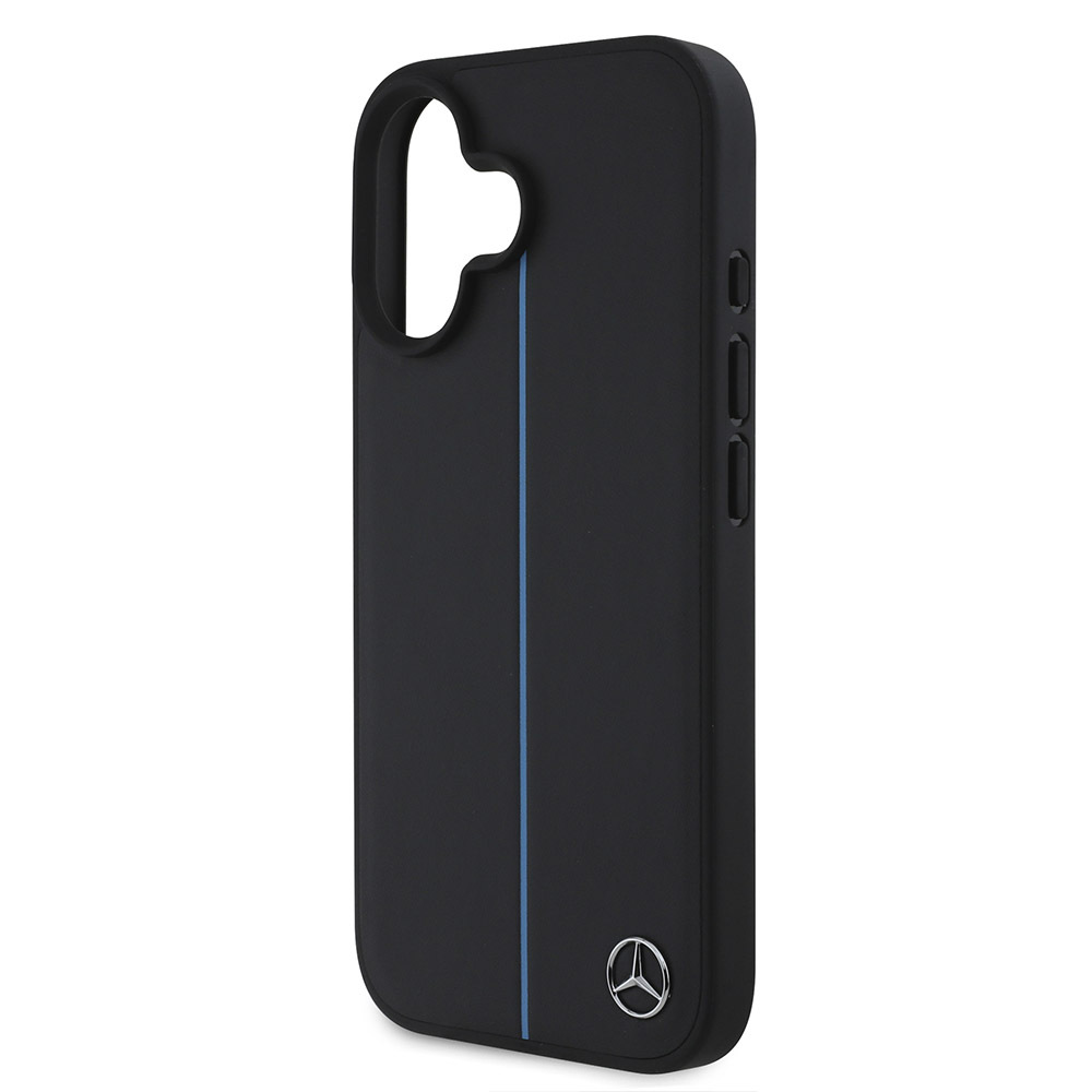 Apple iPhone 16 Uyumlu Kılıf Mercedes Benz Orjinal Lisanslı M-safe Şarj Özellikli Metal Yıldız Logolu Mavi Çizgili Deri Kapak - 5