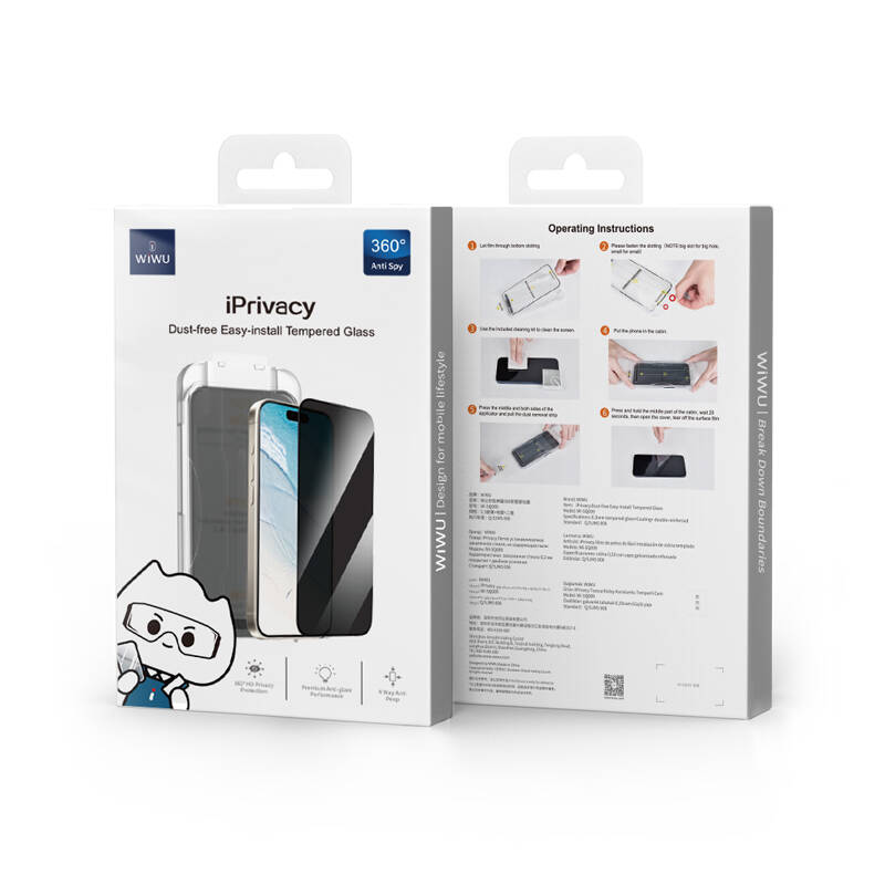 Apple iPhone 16 Uyumlu Pro Uyumlu Wiwu Wi-SQ009 Easy Install iPrivacy 360° Anti-Peep Oleofobik Temperli Cam Ekran Koruyucu + Kolay Uygulama Aparatlı - 6