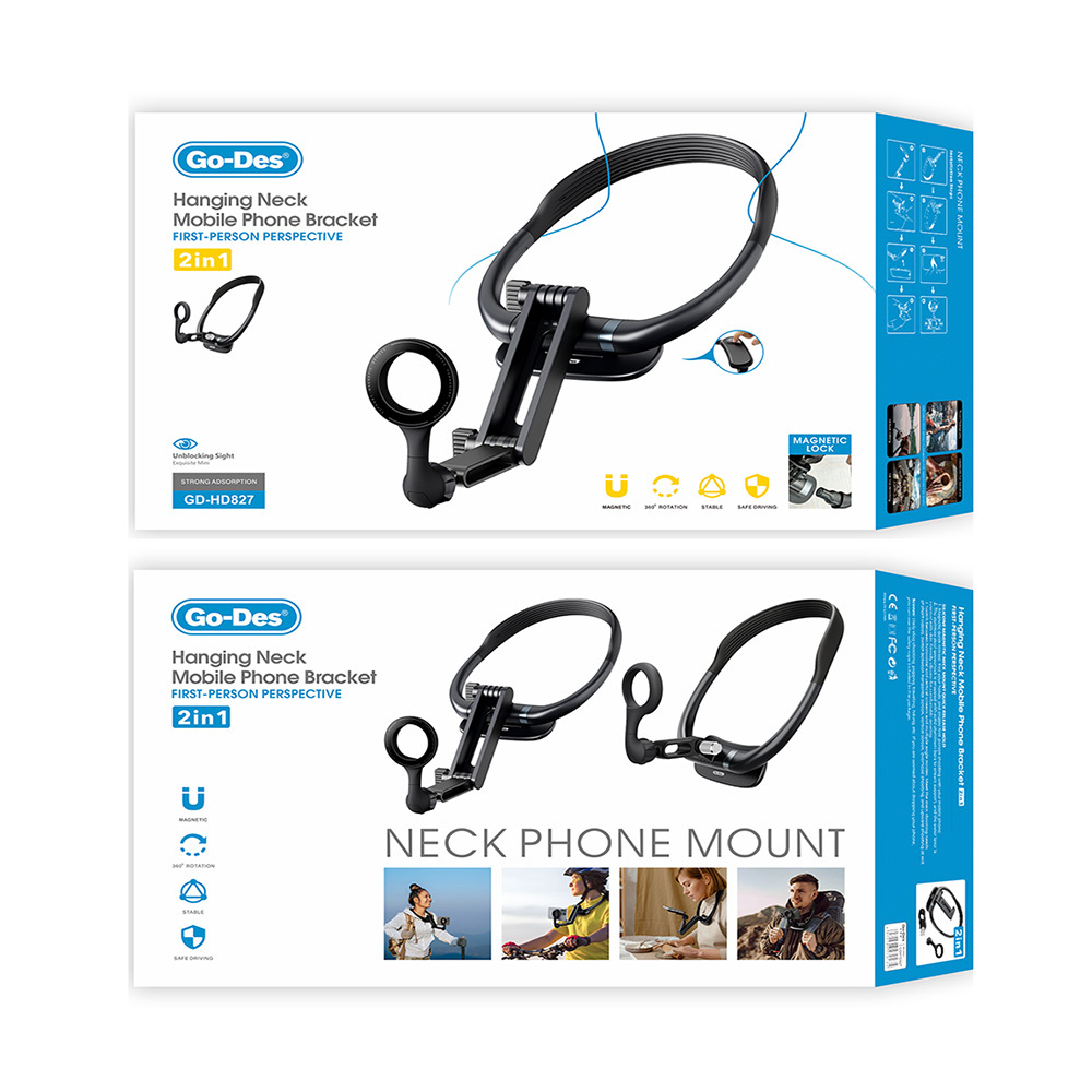 Go Des GD-HD827 2in1 Eller Serbest Magnetik Boyun Askılı Telefon Tutucu - 1