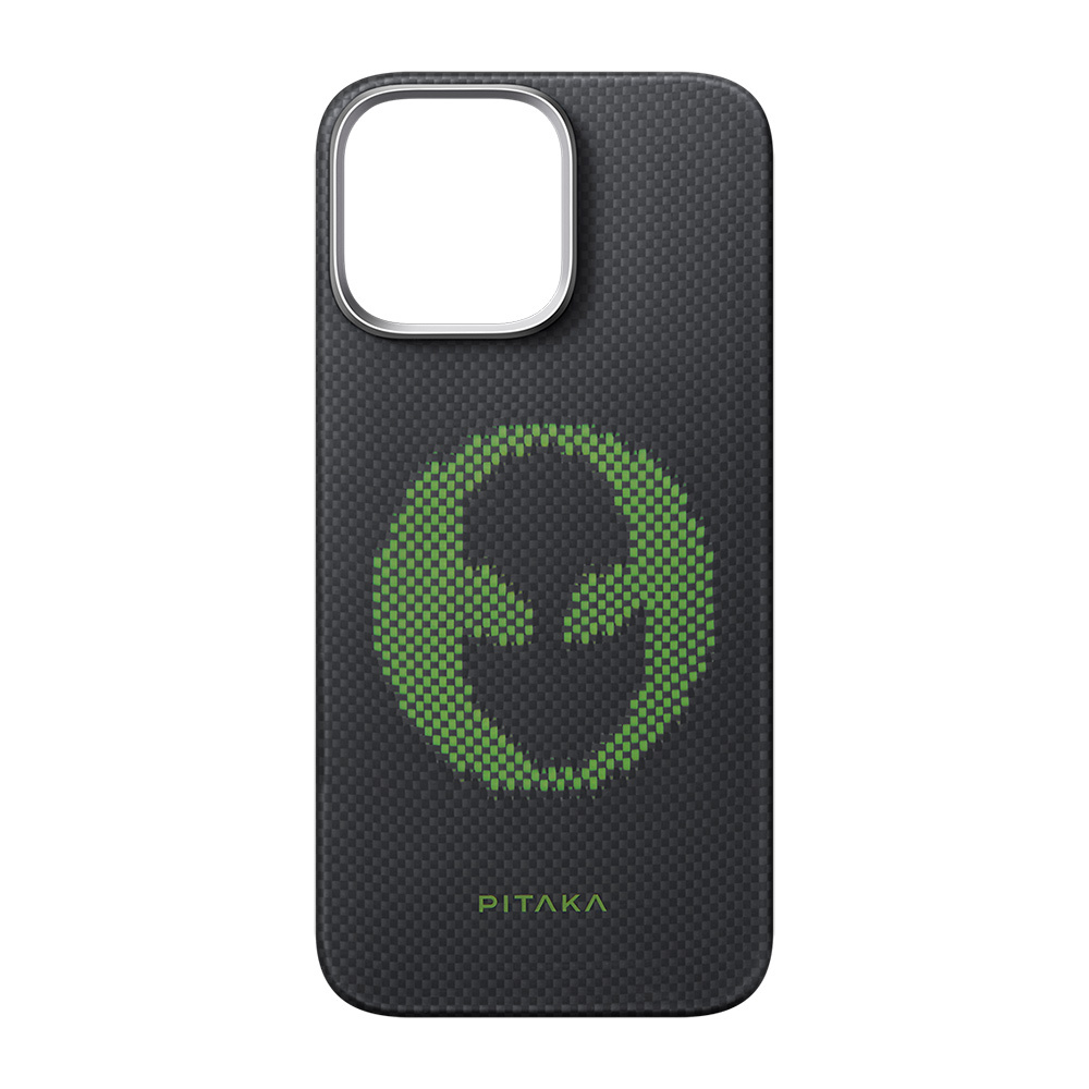 Apple iPhone 16 Uyumlu Pro Uyumlu Kılıf M-safe Şarj Özellikli Lumintex Teknolojili Fosforlu Aramid Fiber Pitaka Tactile Woven Aries Serisi Alien Kapak - 4