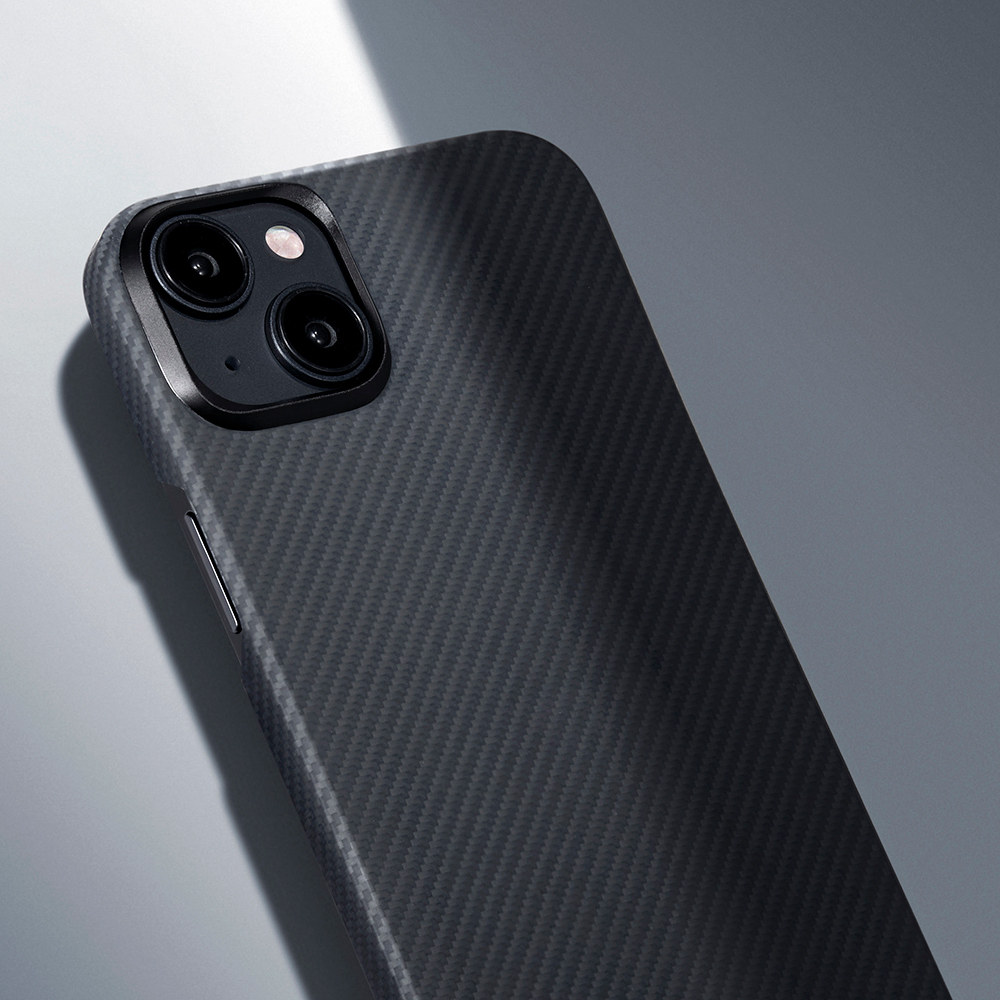 Apple iPhone 15 Uyumlu Plus Uyumlu Kılıf M-safe Şarj Özellikli 600D Aramid Fiber Pitaka Ultra-Slim Classic Serisi Black-Grey Twill Kapak - 11