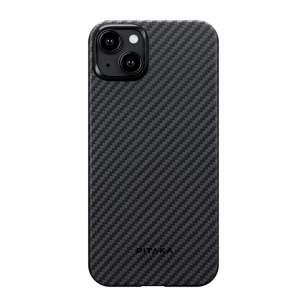 Apple iPhone 15 Uyumlu Plus Uyumlu Kılıf M-safe Şarj Özellikli 1500D Aramid Fiber Pitaka Ultra-Slim Classic Serisi Black-Grey Twill Kapak - 1