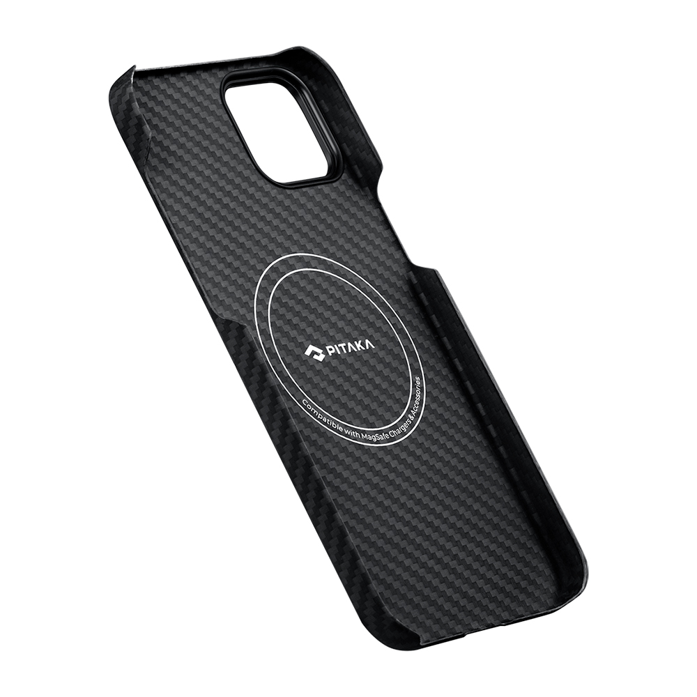 Apple iPhone 15 Uyumlu Plus Uyumlu Kılıf M-safe Şarj Özellikli 1500D Aramid Fiber Pitaka Ultra-Slim Classic Serisi Black-Grey Twill Kapak - 3