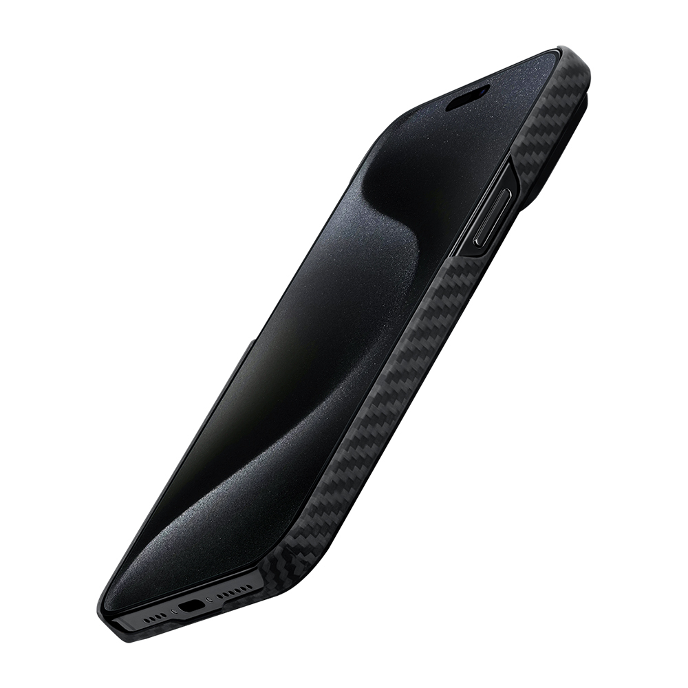 Apple iPhone 15 Uyumlu Plus Uyumlu Kılıf M-safe Şarj Özellikli 1500D Aramid Fiber Pitaka Ultra-Slim Classic Serisi Black-Grey Twill Kapak - 6