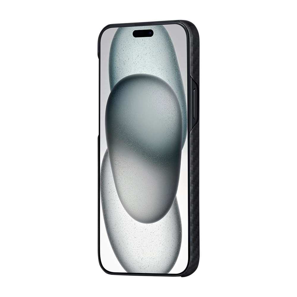 Apple iPhone 15 Uyumlu Plus Uyumlu Kılıf M-safe Şarj Özellikli 1500D Aramid Fiber Pitaka Ultra-Slim Classic Serisi Black-Grey Twill Kapak - 7