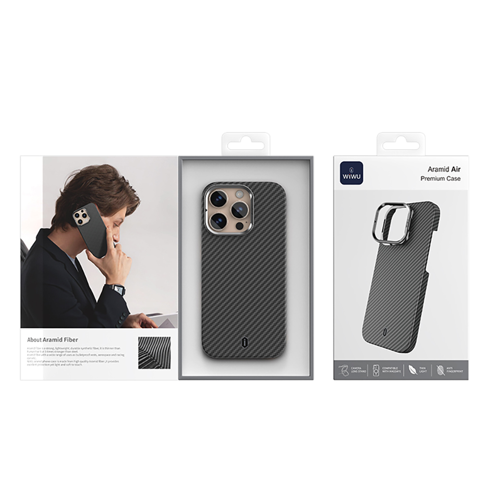 Apple iPhone 16 Uyumlu Pro Uyumlu Kılıf Wiwu DCC-206 M-safe Şarj Özellikli Kamera Standlı Aramid Fiber Tasarım Kevlar Kapak - 12