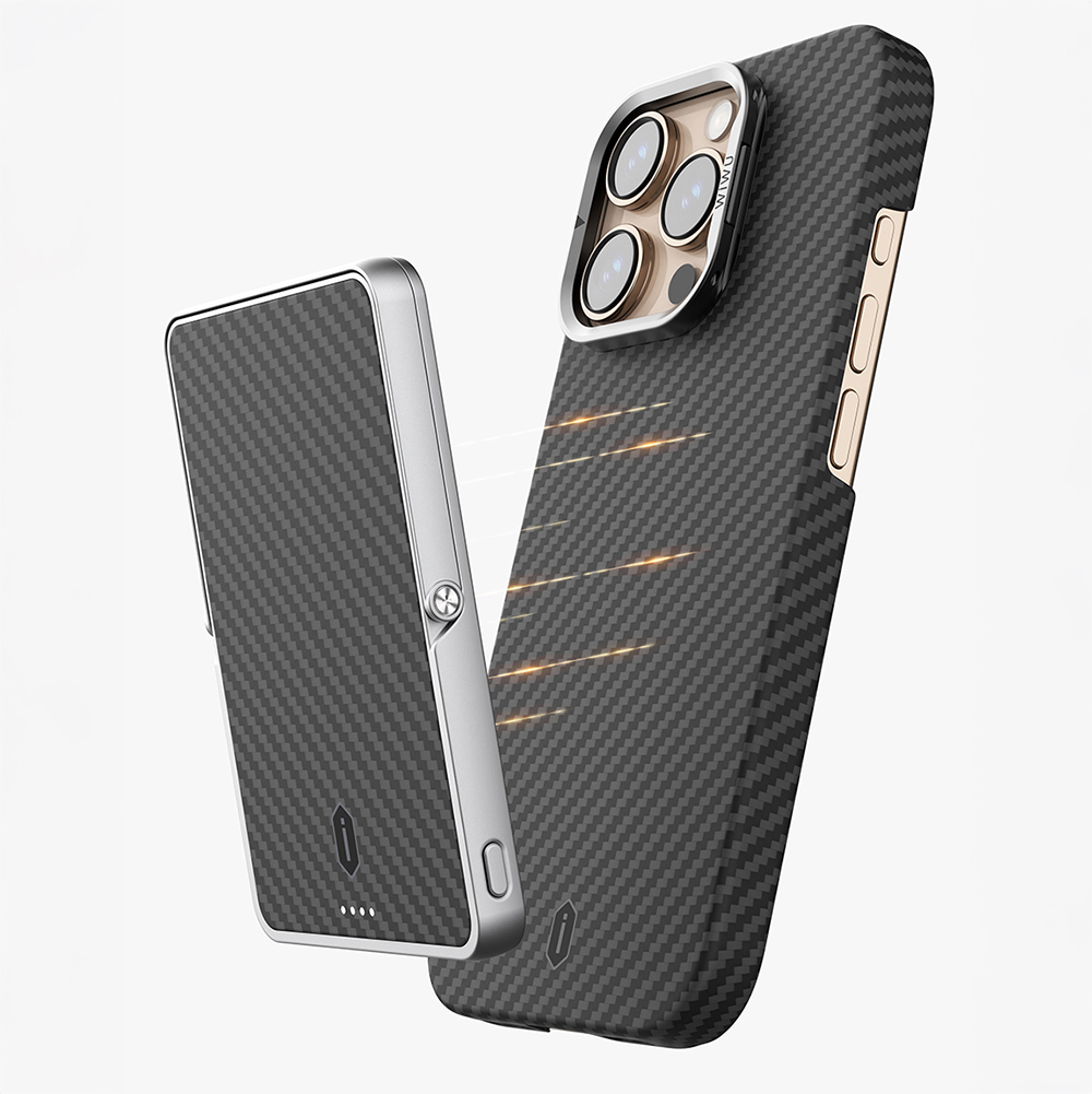 Apple iPhone 16 Uyumlu Pro Uyumlu Max Uyumlu Kılıf Wiwu DCC-206 M-safe Şarj Özellikli Kamera Standlı Aramid Fiber Tasarım Kevlar Kapak - 3
