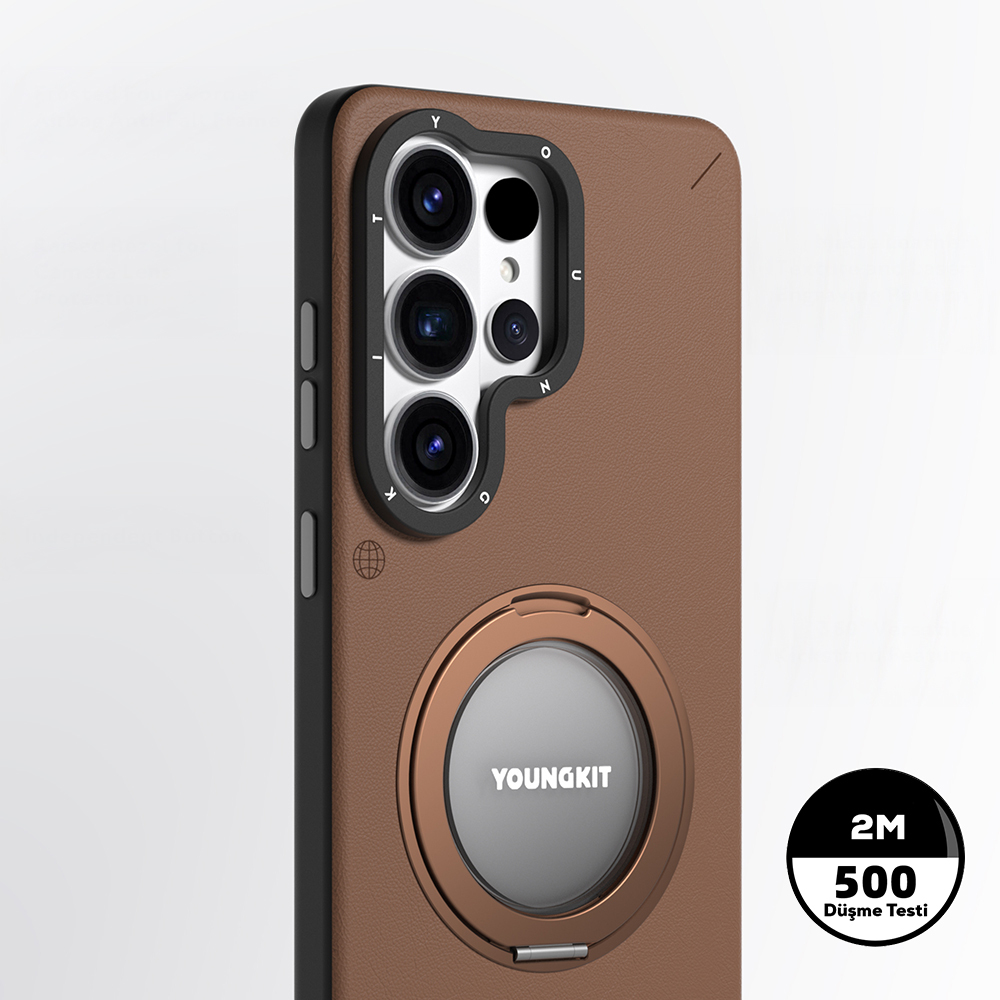 Samsung Samsung Samsung Galaxy S2 Uyumlu6 Uyumlu Ultra Uyumlu Kılıf M-safe Şarj Özellikli 360° Standlı Basit Mat Deri Desenli Youngkit Tech Leather Serisi Kapak - 4