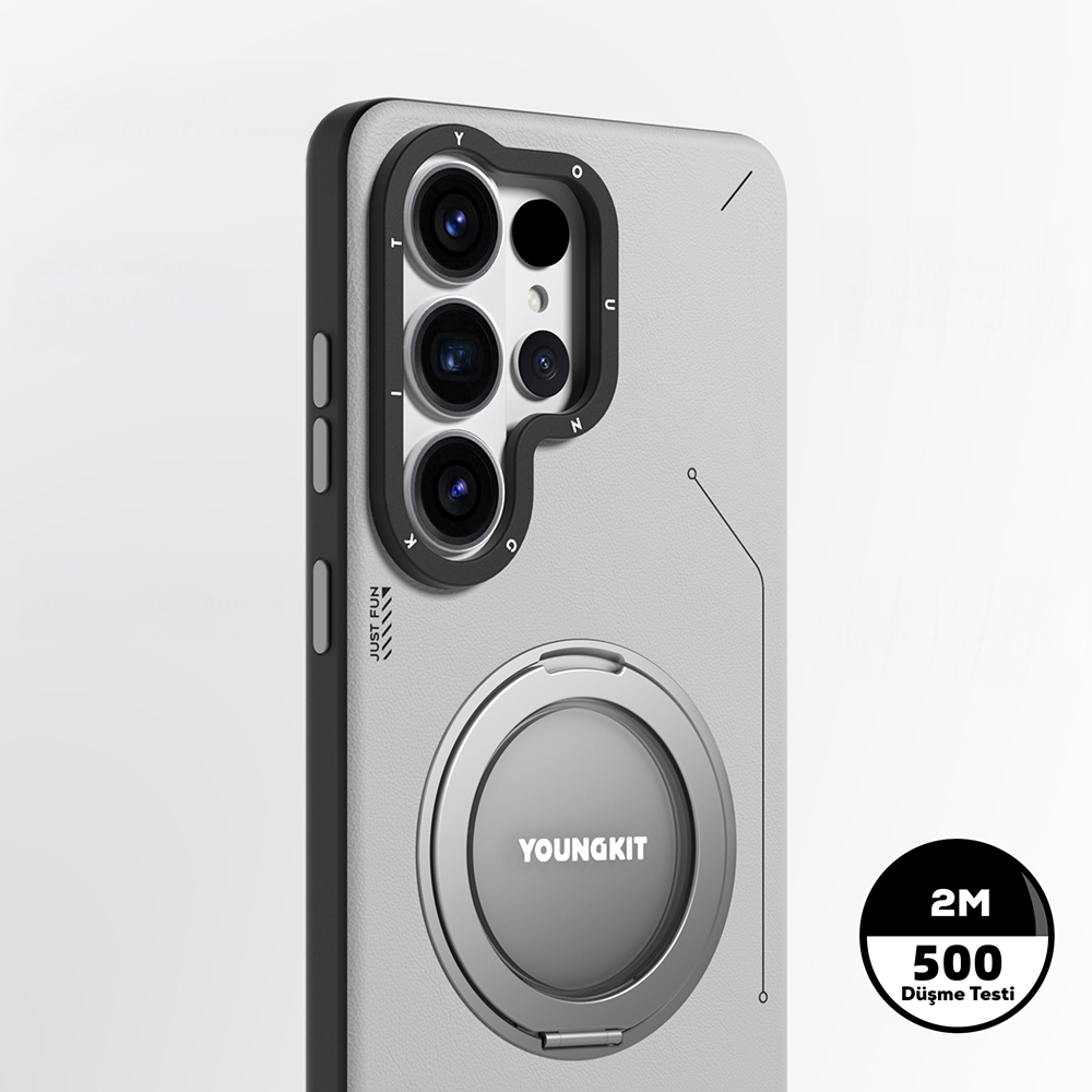 Samsung Samsung Samsung Galaxy S2 Uyumlu6 Uyumlu Ultra Uyumlu Kılıf M-safe Şarj Özellikli 360° Standlı Basit Mat Deri Desenli Youngkit Tech Leather Serisi Kapak - 5
