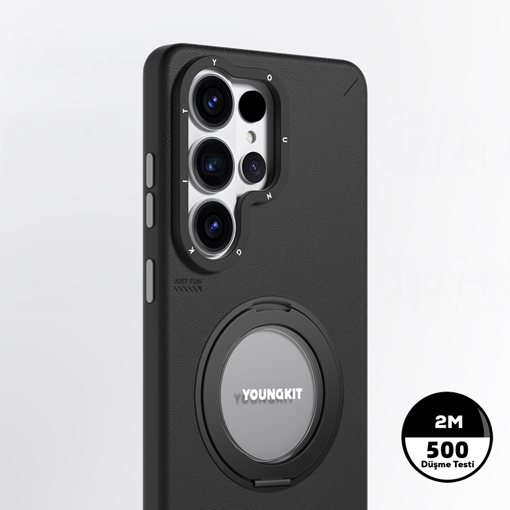 Samsung Samsung Samsung Galaxy S2 Uyumlu6 Uyumlu Ultra Uyumlu Kılıf M-safe Şarj Özellikli 360° Standlı Basit Mat Deri Desenli Youngkit Tech Leather Serisi Kapak - 6