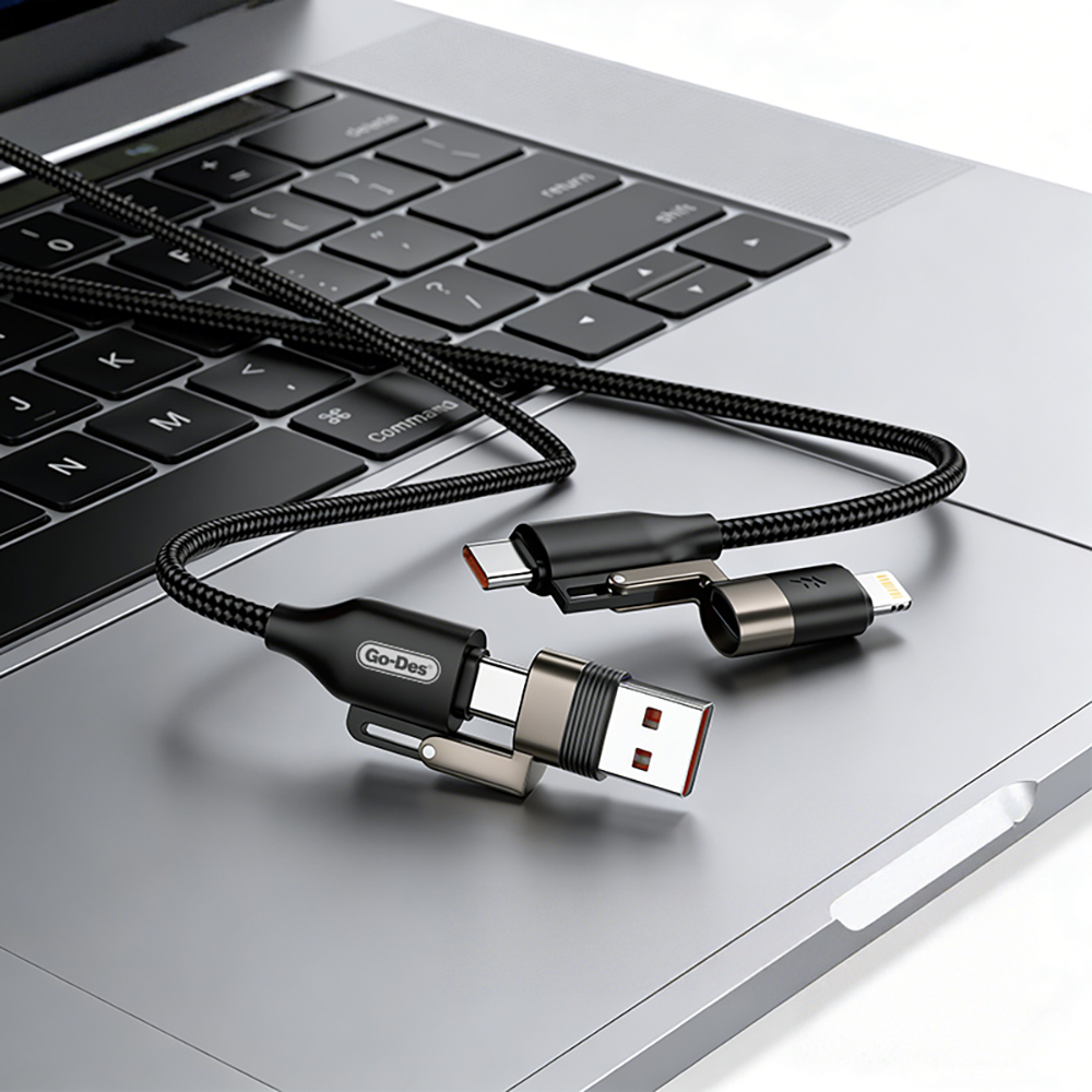 Go Des GD-UC831 4in1 PD Çoklu USB-A + Type-C to Type-C + Lightning Şarj ve Data Kablosu 65W 1.2M - 1