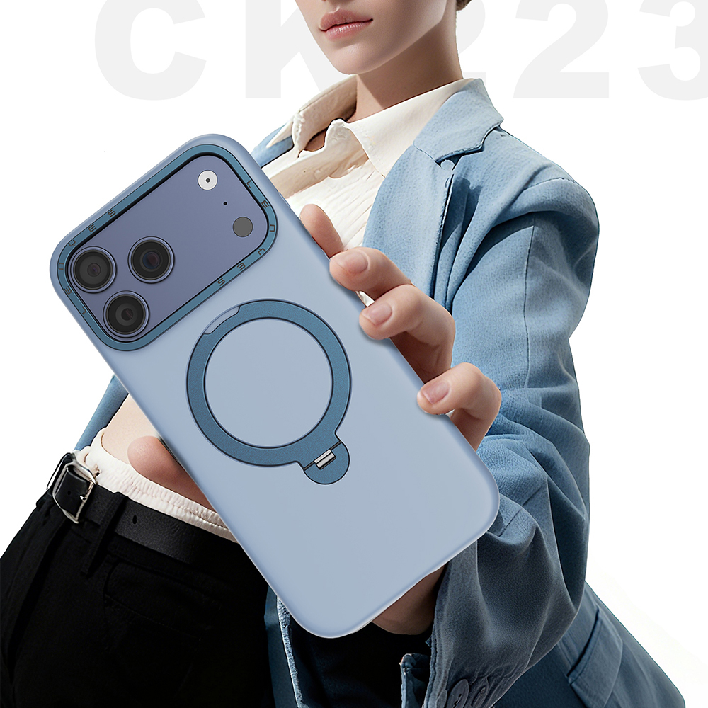 Apple iPhone 17 Uyumlu Pro Uyumlu Kılıf M-safe Şarj Özellikli Metal Standlı Sıvı Silikon Lenyes CK223 Kapak - 6